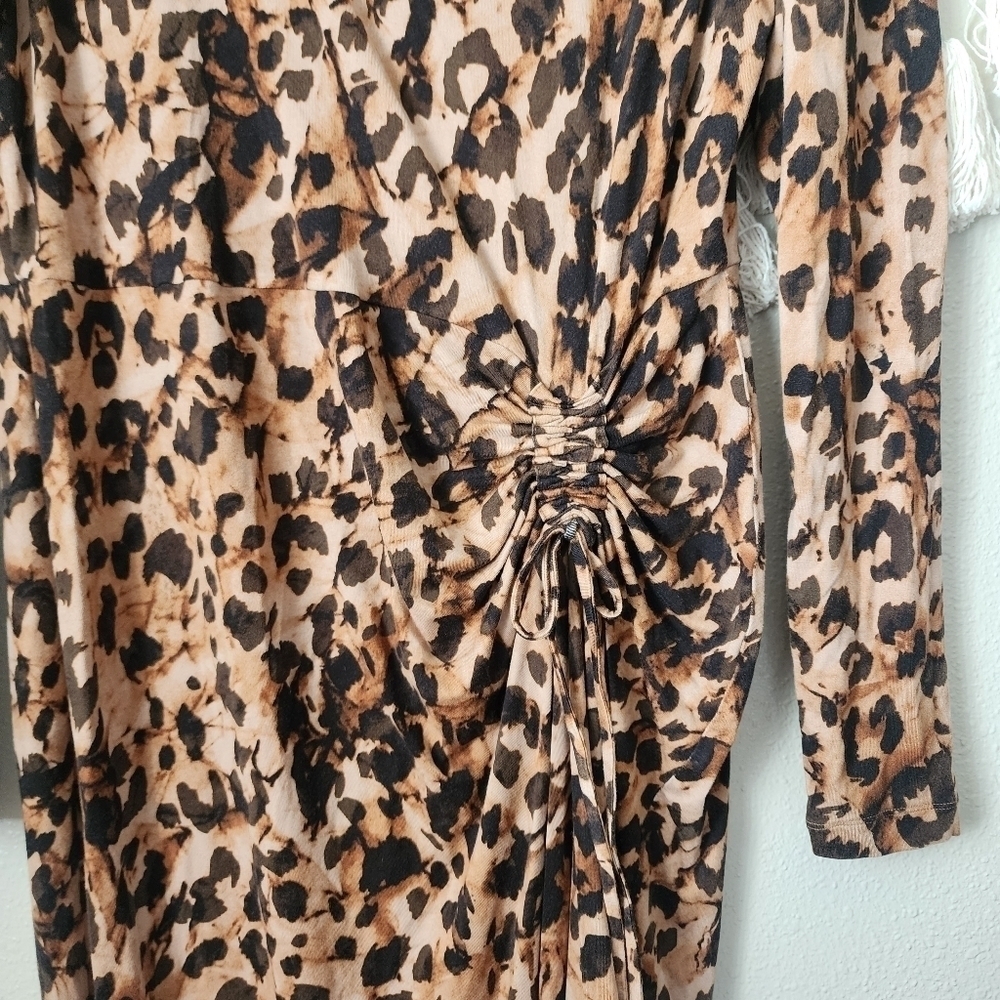 Cabi Selma Cheetah Bodice Drawstring Knit Midi Dr… - image 8